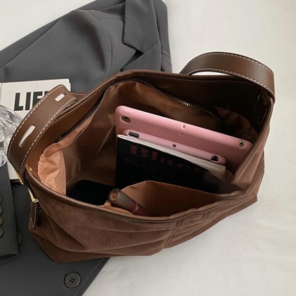 ✨ Caistre Crossbody Bag Women Brown Suede Classic Top handle Retro Work Handbag - Picture 2 of 7